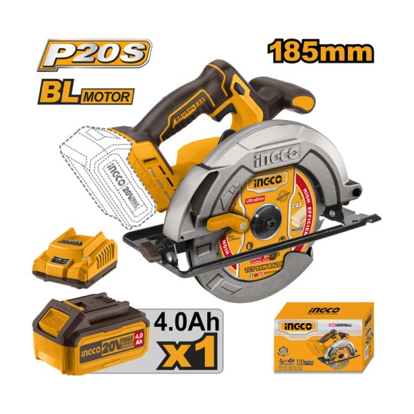 SIERRA CIRCULAR INGCO INALAMBRICA 20V 185 MM (INCLUYE BAT/CARGADOR)