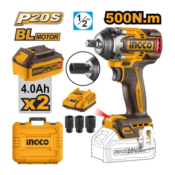 LLAVE IMPACTO INGCO INALAMBRICA 20V - C/2 BAT. Y 1 CARGADOR