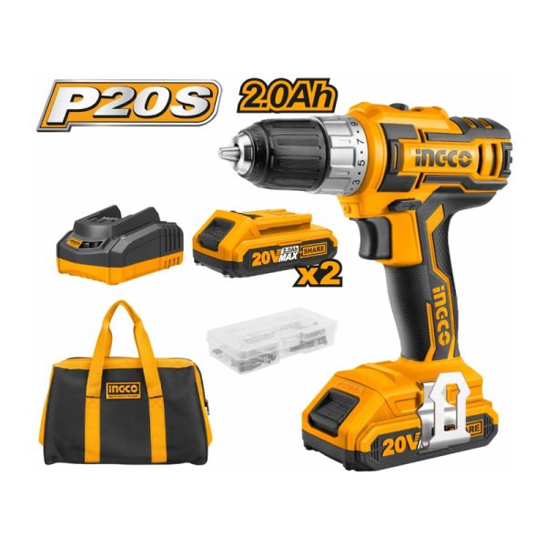 TALADRO INGCO INALAMBRICO 20V - 2 BAT. Y CARGADOR C/BOLSO